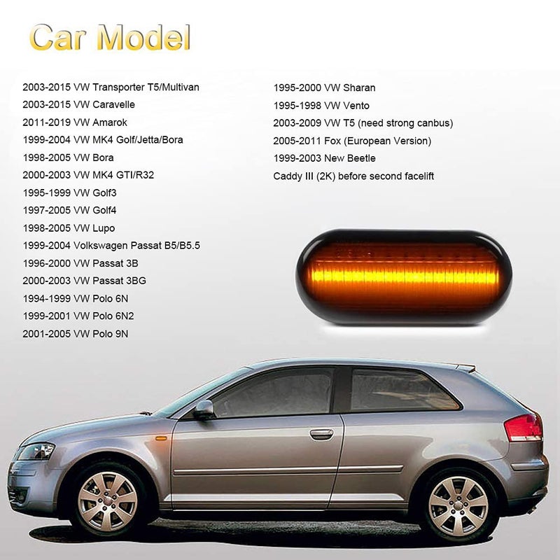 Gempro 2Pcs Dynamic Smoked Amber LED Side Marker Turn Signal Light Compatible with Golf4 MK4 GTI R32 Jetta Passat B5 Lupo Polo Sharan Vento Fox Amarok T5 - Image 5